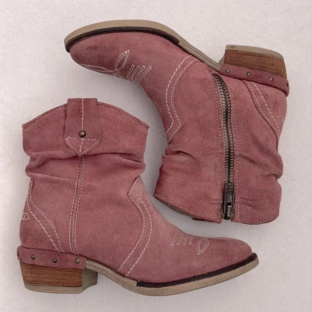 Sundance | Etta Cowboy Western Side Zip Suede Short Boots Pink (EU 36/US 6.5) - Picture 2 of 16